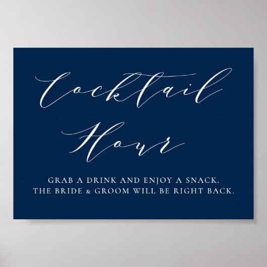Blue Minimalistisch Script Wedding Cocktail Hour Poster (Vorne)