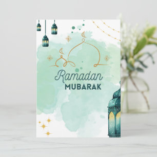 Blue Minimalistisch Watercolor Ramadan Mubarak Feiertagskarte