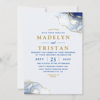 Blue Minimalistisch Watercolor Wedding Einladung
