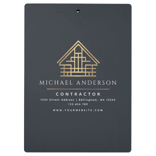 Blue Minimalistisch Zuhause Gebäude Contractor Klemmbrett (Rückseite)