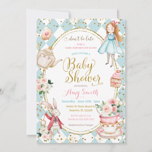 Blue Mint Alice im Wunderland Tee Party Einladung (Vorderseite)