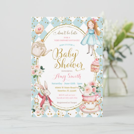 Blue Mint Alice im Wunderland Tee Party Einladung (Stehend Vorderseite)