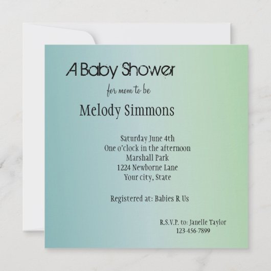 Blue Mint Baby Dusche Einladung (Rückseite)