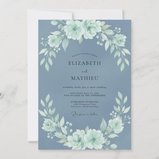 Blue Mint Bloom Hochzeit Einladung (Vorderseite)