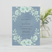 Blue Mint Bloom Hochzeit Einladung (Stehend Vorderseite)