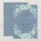 Blue Mint Bloom Hochzeit Einladung (Vorne/Hinten)