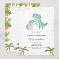 Blue Mint Boy Dinosaur Kinderdusche Einladung