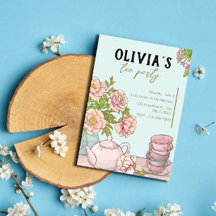 Blue Mint Floral Illustriert Tee Party Einladung