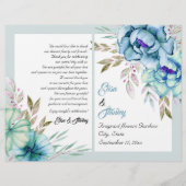 Blue Mint Green Aquarell Blume Hochzeitsprogramm (Vorderseite)