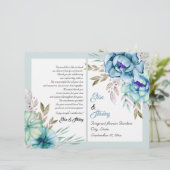 Blue Mint Green Aquarell Blume Hochzeitsprogramm (Stehend Vorderseite)