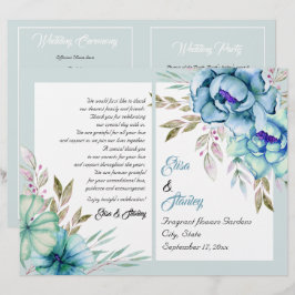 Blue Mint Green Aquarell Blume Hochzeitsprogramm