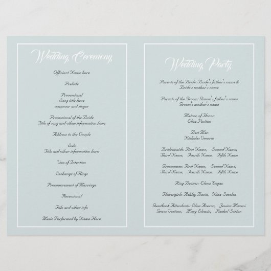 Blue Mint Green Aquarell Blume Hochzeitsprogramm (Rückseite)