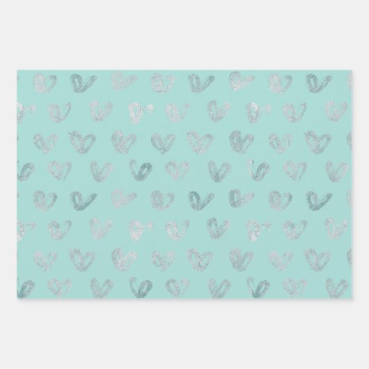 Blue Mint Hearts Geschenkpapier Set (Vorderseite)