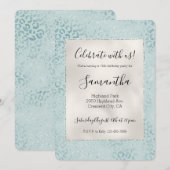 Blue Mint Leopard Print Glitzer Einladung (Vorne/Hinten)