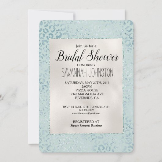 Blue Mint Leopard Print Glitzer Einladung (Vorderseite)