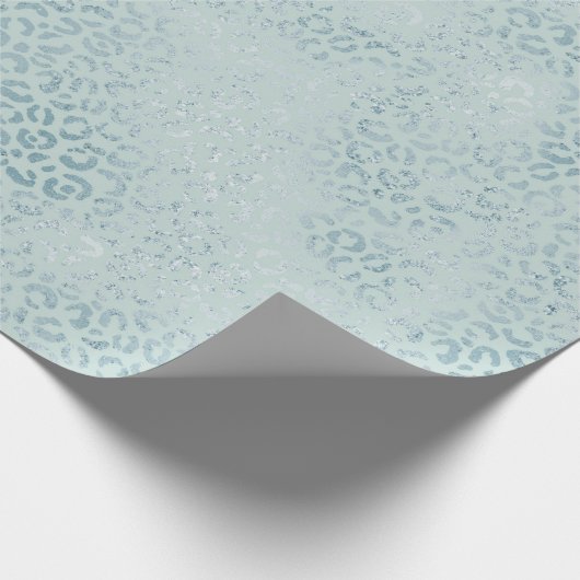 Blue Mint Leopard Print Glitzer Geschenkpapier (Ecke)