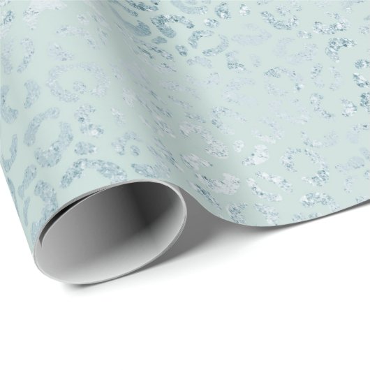 Blue Mint Leopard Print Glitzer Geschenkpapier (Rolleneckpunkt)