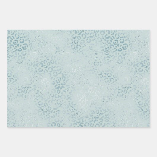 Blue Mint Leopard Print Glitzer Geschenkpapier Set (Vorderseite)