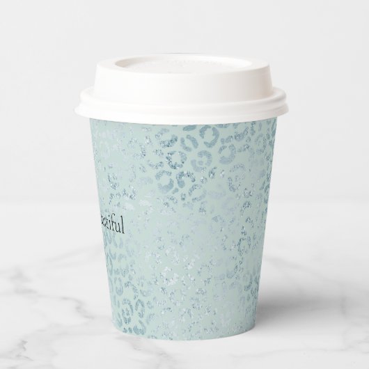 Blue Mint Leopard Print Glitzer Pappbecher (Links)