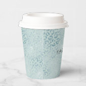 Blue Mint Leopard Print Glitzer Pappbecher (Rechts)