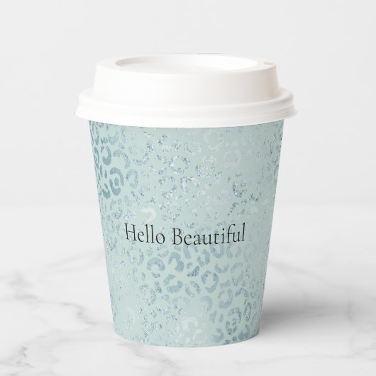 Blue Mint Leopard Print Glitzer Pappbecher (Vorderseite)