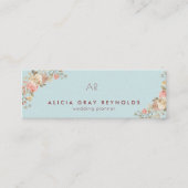 Blue Mint Monogram Chic Floral Wedding Planner Mini Visitenkarte (Vorderseite)