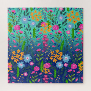Blue Minze Gradient Garden Blume Hübsches Design Puzzle