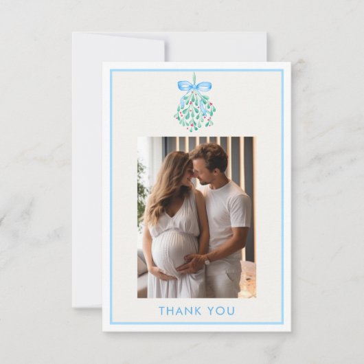 Blue Mistletoe Baby Dusche Danke Karte (Vorderseite)