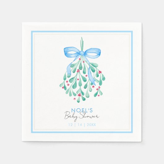 Blue Mistletoe Baby Shower Napkins Serviette (Vorderseite)