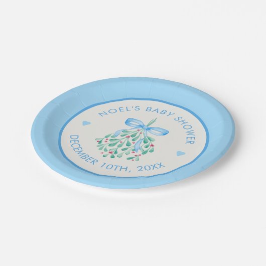 Blue Mistletoe Baby Shower Paper Teller (Schrägansicht)