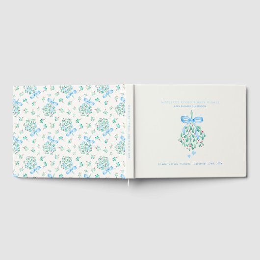 Blue Mistletoe Boy Baby Shower Gästebuch (Voll)