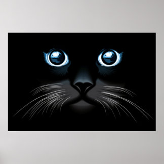 Blue Mit Augen Black Cat Face Poster