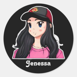 Blue Mit Augen Black Hair Anime Girl Personalisier Runder Aufkleber