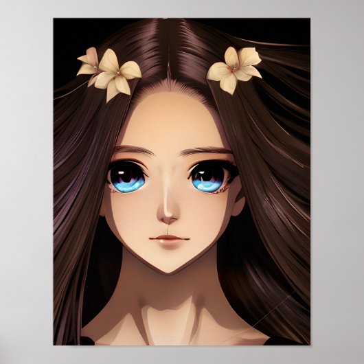 Blue Mit Augen Brünett Anime Girl Poster (Vorne)