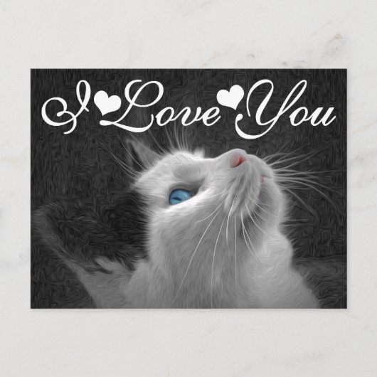 Blue Mit Augen Cat Foto Image I Liebe You Postkarte (Vorderseite)
