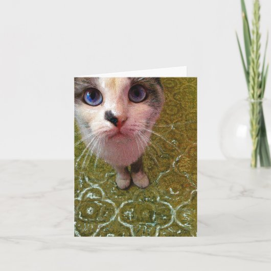 Blue Mit Augen Cat in the Kitchen Art Card Karte (Vorderseite)