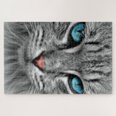 Blue Mit Augen Cat Jigsaw Puzzle Foto (Horizontal)