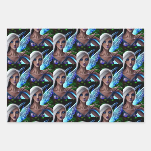 Blue Mit Augen Fairies | Märchenmystische Ätherisc Geschenkpapier Set (Vorderseite 3)