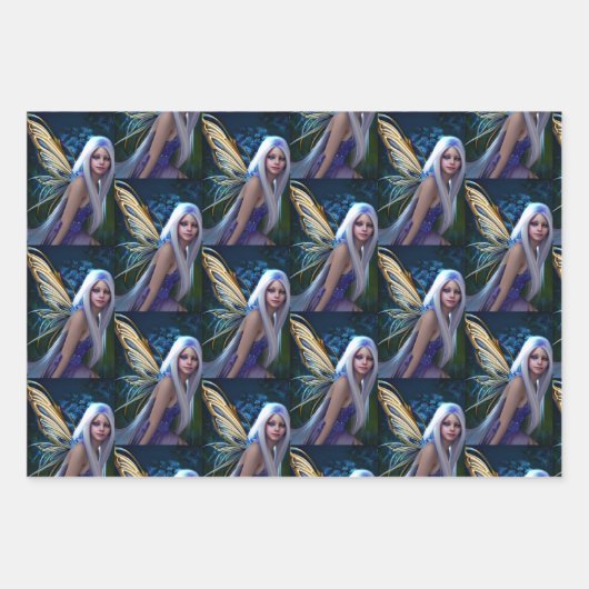 Blue Mit Augen Fairies | Märchenmystische Ätherisc Geschenkpapier Set (Vorderseite 2)