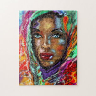 Blue Mit Augen Girl in Colorful Scarf Puzzle