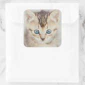 Blue Mit Augen Kitty Quadratischer Aufkleber (Tasche)
