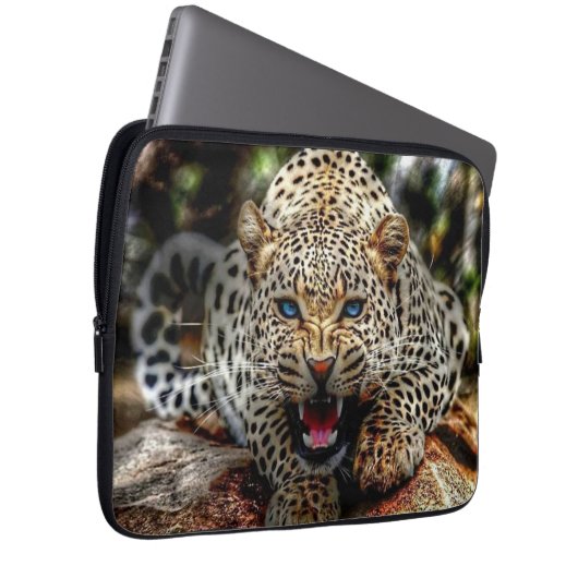 Blue Mit Augen Leopard Laptopschutzhülle (Vorne Rechts)