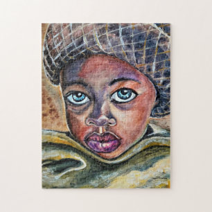 Blue Mit Augen Little Girl with Hat - Watercolor A Puzzle
