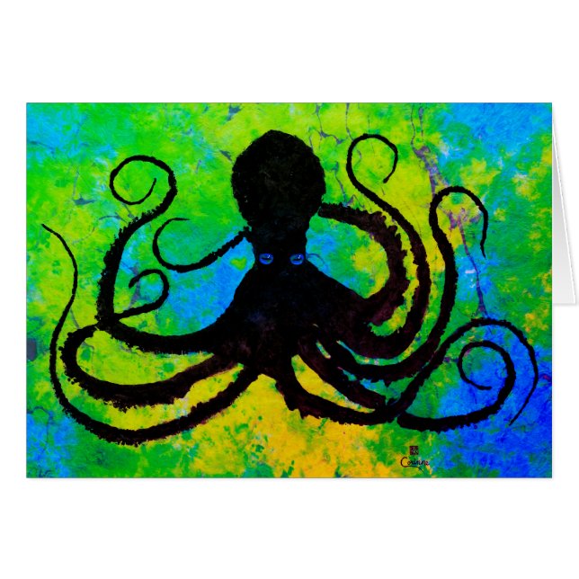 Blue-Mit Augen Miami Octopus - 7 Zoll x 5 Zoll Kun (Vorderseite (Horizontal))