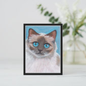 Blue Mit Augen Ragdoll Cat Portrait Malerei Postkarte (Stehend Vorderseite)