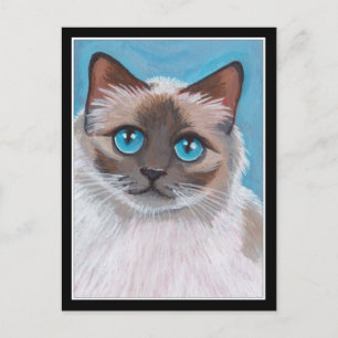 Blue Mit Augen Ragdoll Cat Portrait Malerei Postkarte