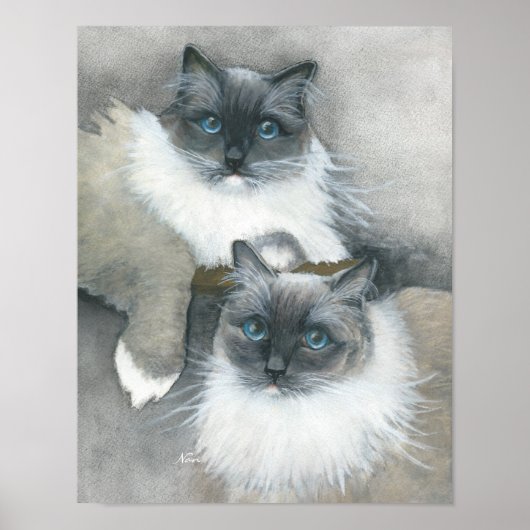 Blue Mit Augen Ragdoll Chat Aquarell Poster (Vorne)