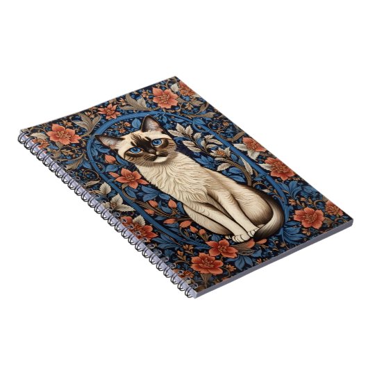 Blue Mit Augen Siamese Cat William Morris Inspirie Notizblock (Rechte Seite)