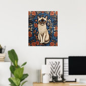 Blue Mit Augen Siamese Cat William Morris Inspirie Poster (Heimbüro)