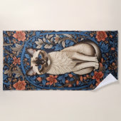 Blue Mit Augen Siamese Cat William Morris Inspirie Strandtuch (Vorderseite)